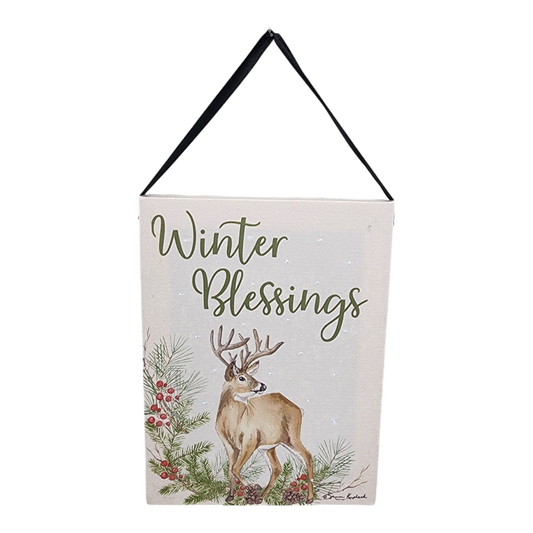 Fiber Optic Lighted Canvas Art - Winter Blessing Deer - Tampa Home & Garden Store