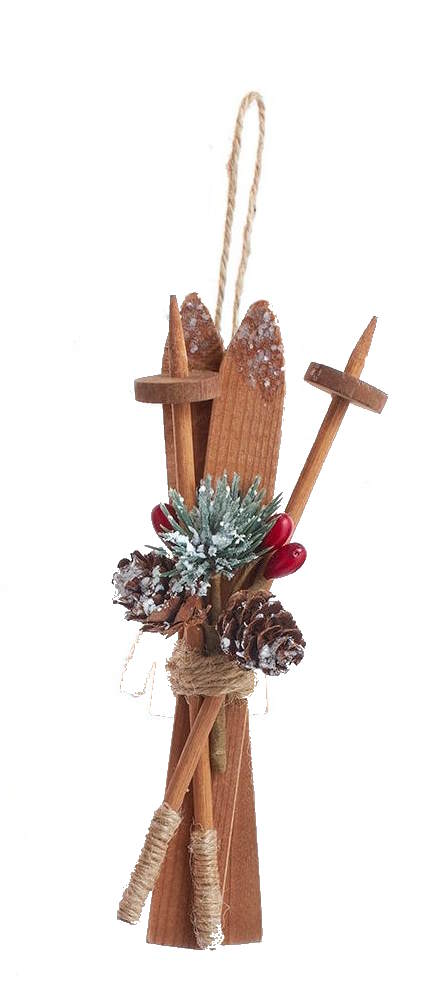 Esquís de madera con adorno navideño -