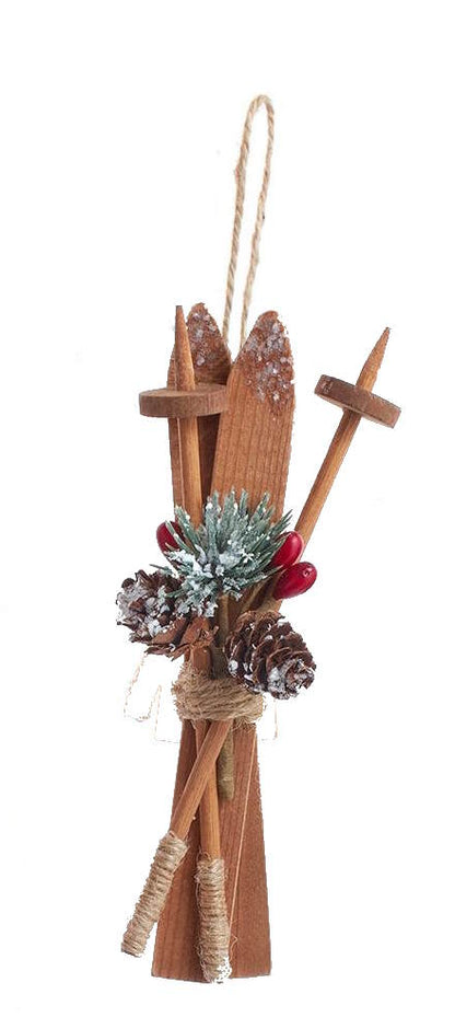 Esquís de madera con adorno navideño -