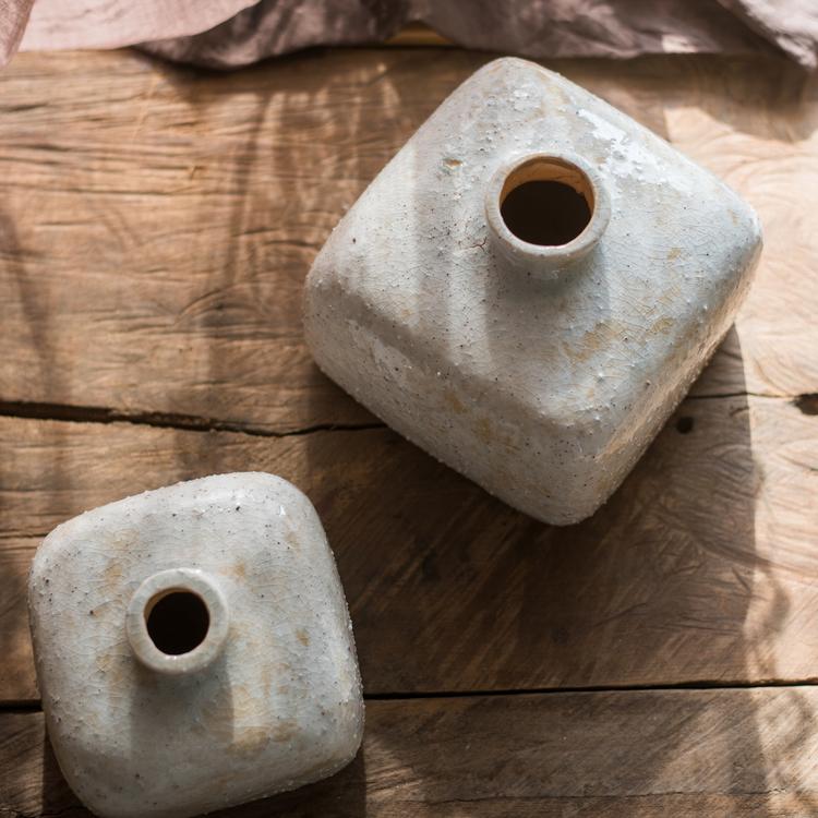 Zen Style Ceramic Vase pair in stone gray, rustic textured ceramic by RusticReach on Tampa Home & Garden Store