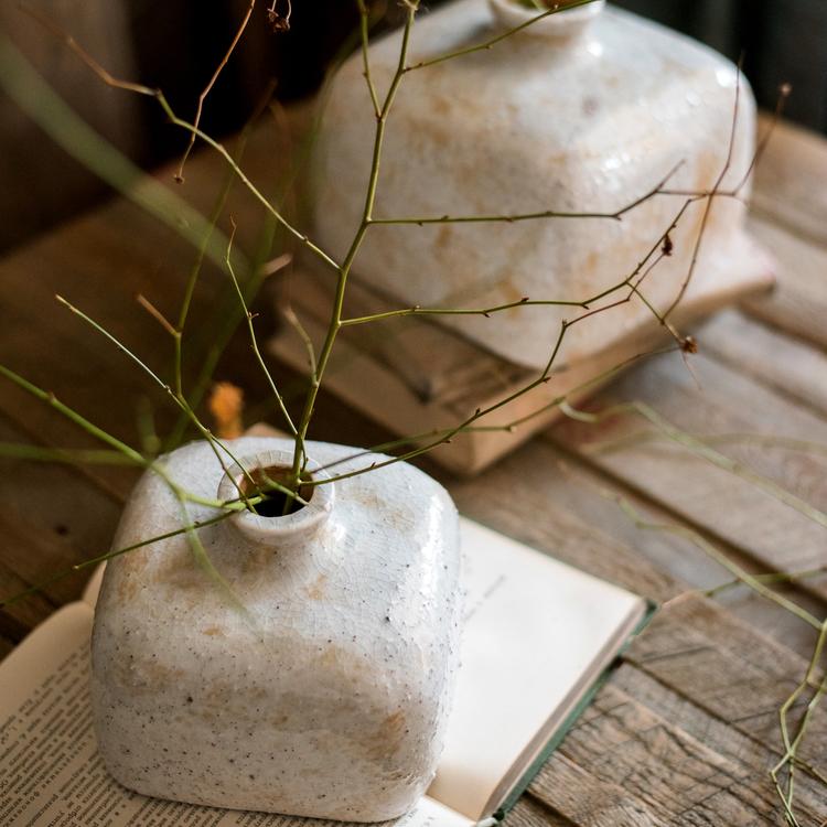 Zen Style Ceramic Vase by RusticReach, speckled white stoneware vases with bare branches on Tampa Home & Garden Store
