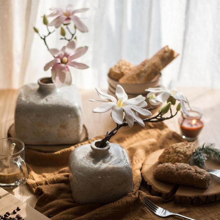 Zen Style Ceramic Vase by RusticReach, gray square vase with magnolia stem, 2 vases on Tampa Home & Garden Store