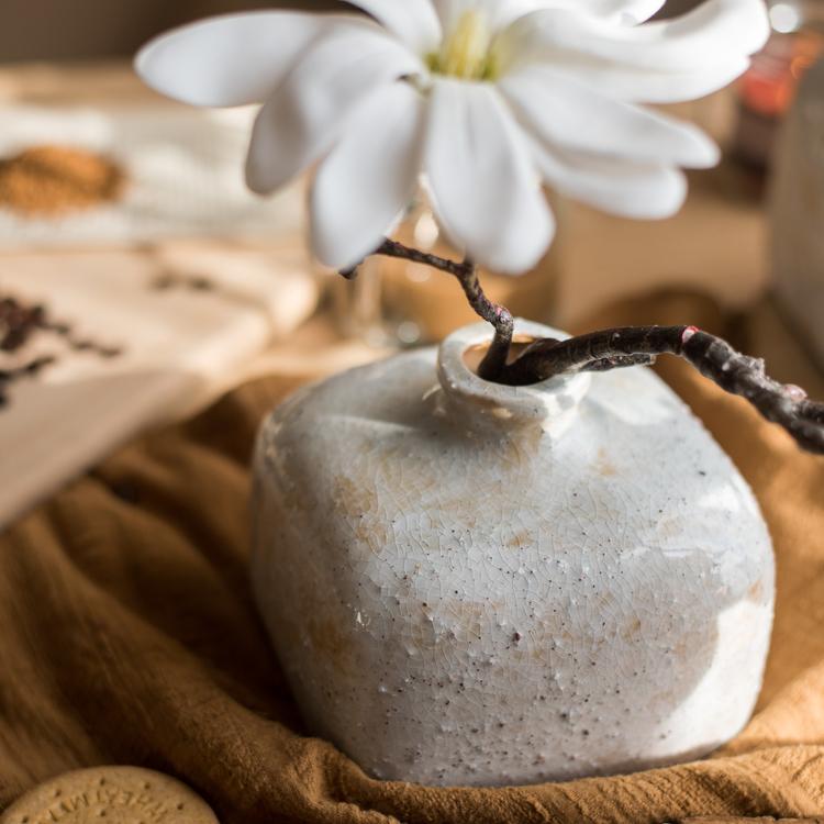 RusticReach Zen Style Ceramic Vase crackle-glaze gray ceramic with white flower on Tampa Home & Garden Store