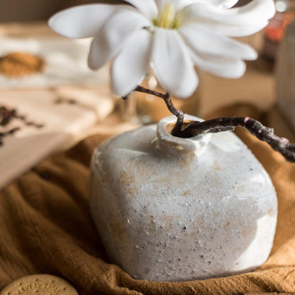 RusticReach Zen Style Ceramic Vase crackle-glaze gray ceramic with white flower on Tampa Home & Garden Store