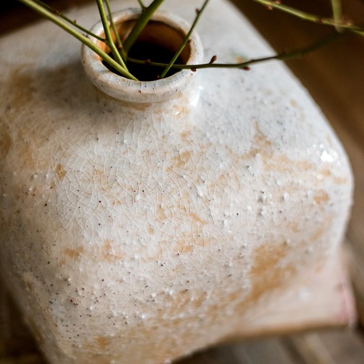 Zen Style Ceramic Vase by RusticReach with crackled white glaze and warm beige specks on Tampa Home & Garden Store