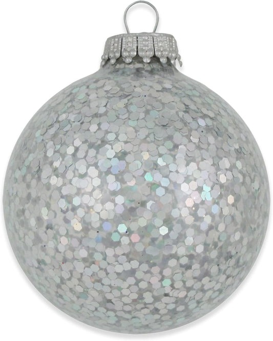 Silver Spangle 2 5/8" (67mm) Glass Ball Ornaments - Set of 6 - Tampa Home & Garden Store