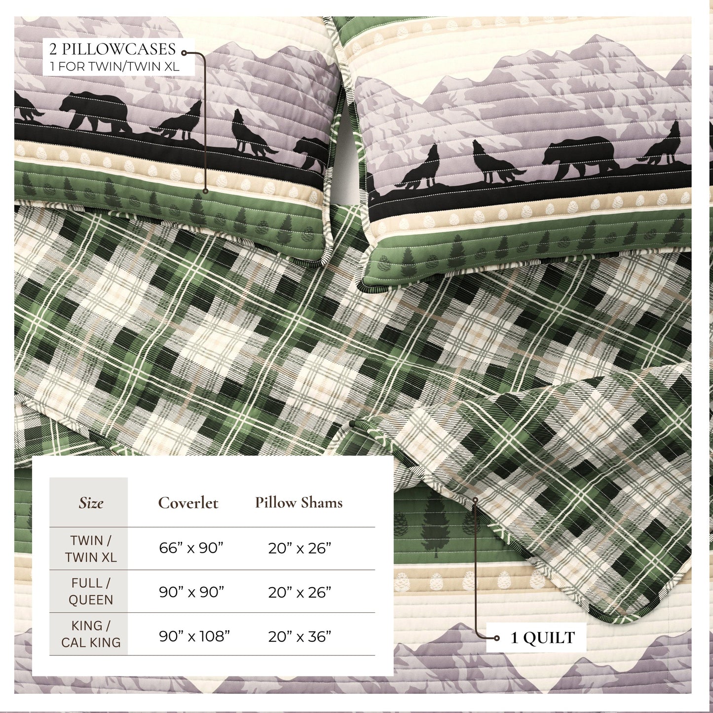 Lodge Plaid Quilt With Bear And Mountain Scene
