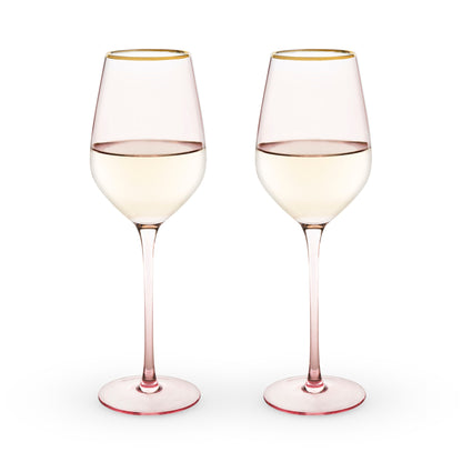 Rose Crystal Wine Glasses with Gold Rim Set