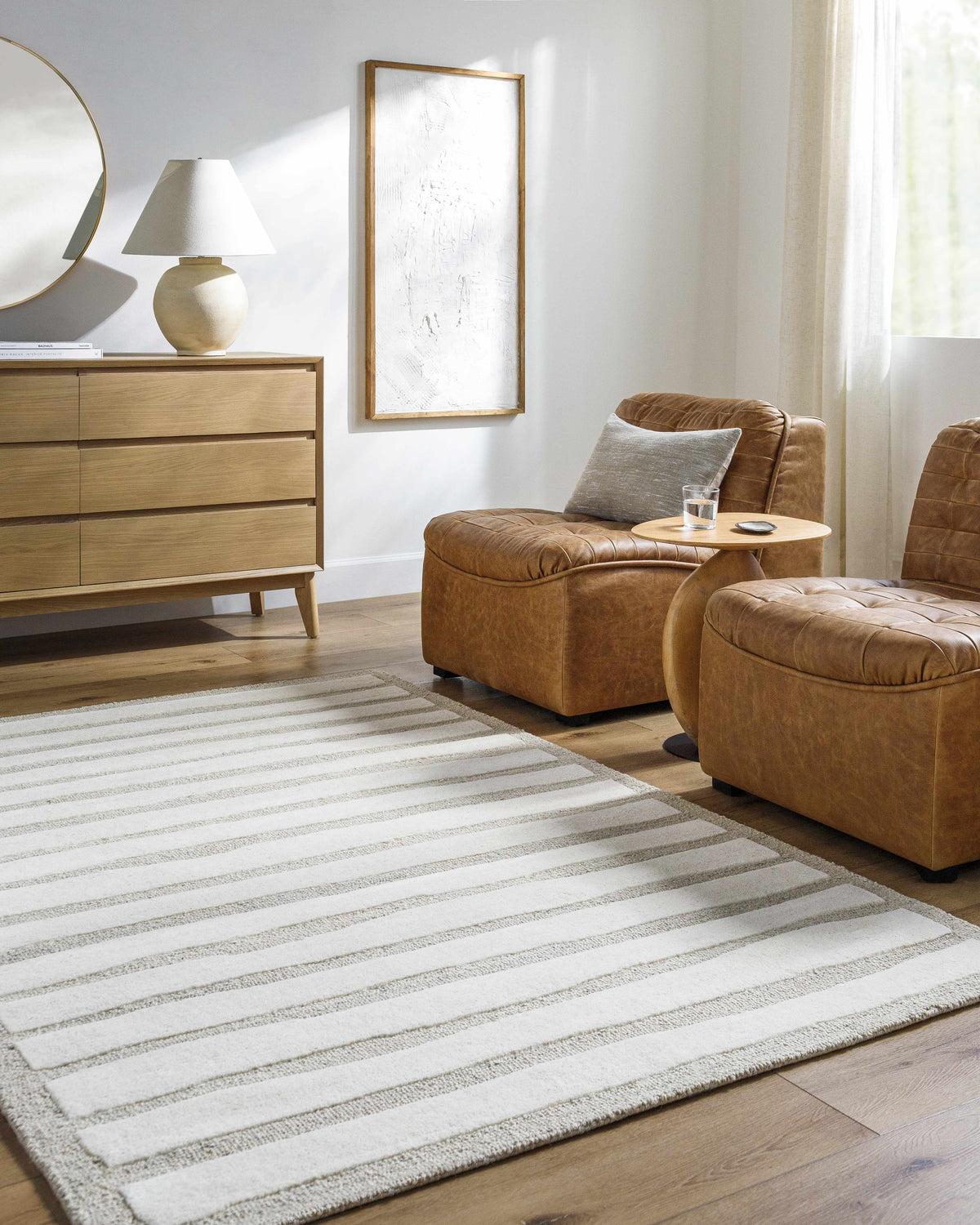 Zerah Area Rug striped ivory and light gray, soft plush pile, Boutique Rugs clearance on Tampa Home & Garden Store
