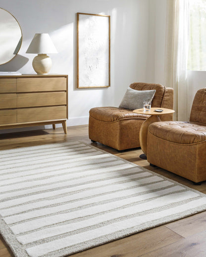 Zerah Area Rug striped ivory and light gray, soft plush pile, Boutique Rugs clearance on Tampa Home & Garden Store