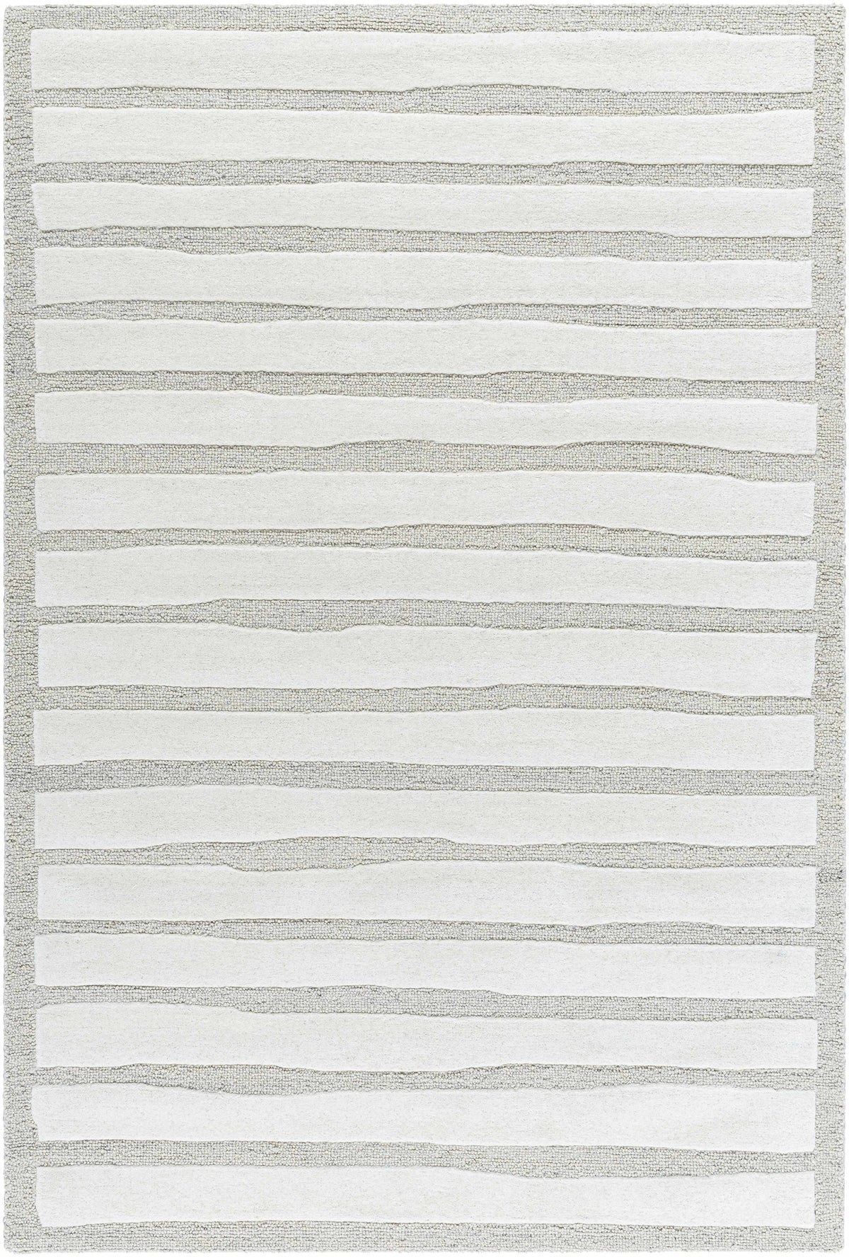 Zerah Area Rug by Boutique Rugs, cream horizontal stripe pattern on gray textured base on Tampa Home & Garden Store