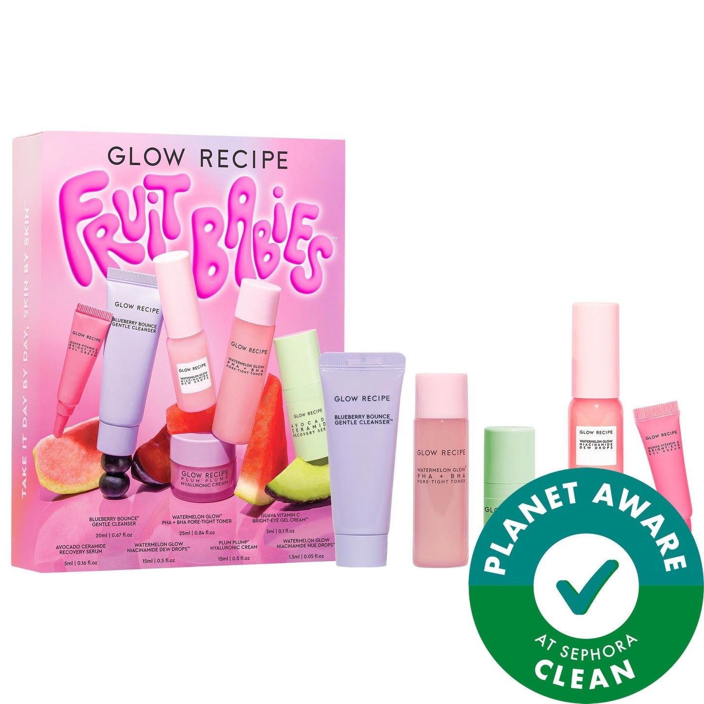 Fruit Babies Skincare Set by Glow Recipe travel-friendly pink tubes, paraben-free skincare on Tampa Home & Garden Store