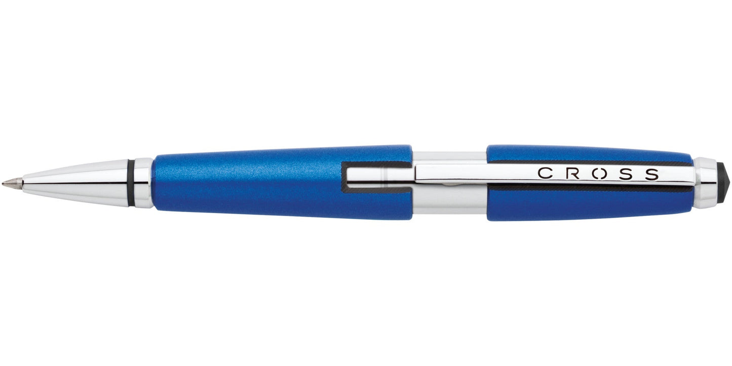 Edge Nitro Blue Gel Rollerball Pen by A.T. Cross, blue barrel with CROSS chrome clip on Tampa Home & Garden Store