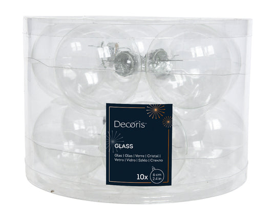Glass 2.4" Ornaments - 10 piece Set - Clear - Tampa Home & Garden Store