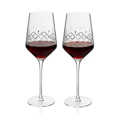 Admiral Etched Crystal Wine Glasses Set of Two