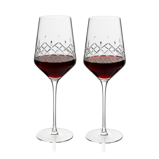 Admiral Etched Crystal Wine Glasses Set of Two
