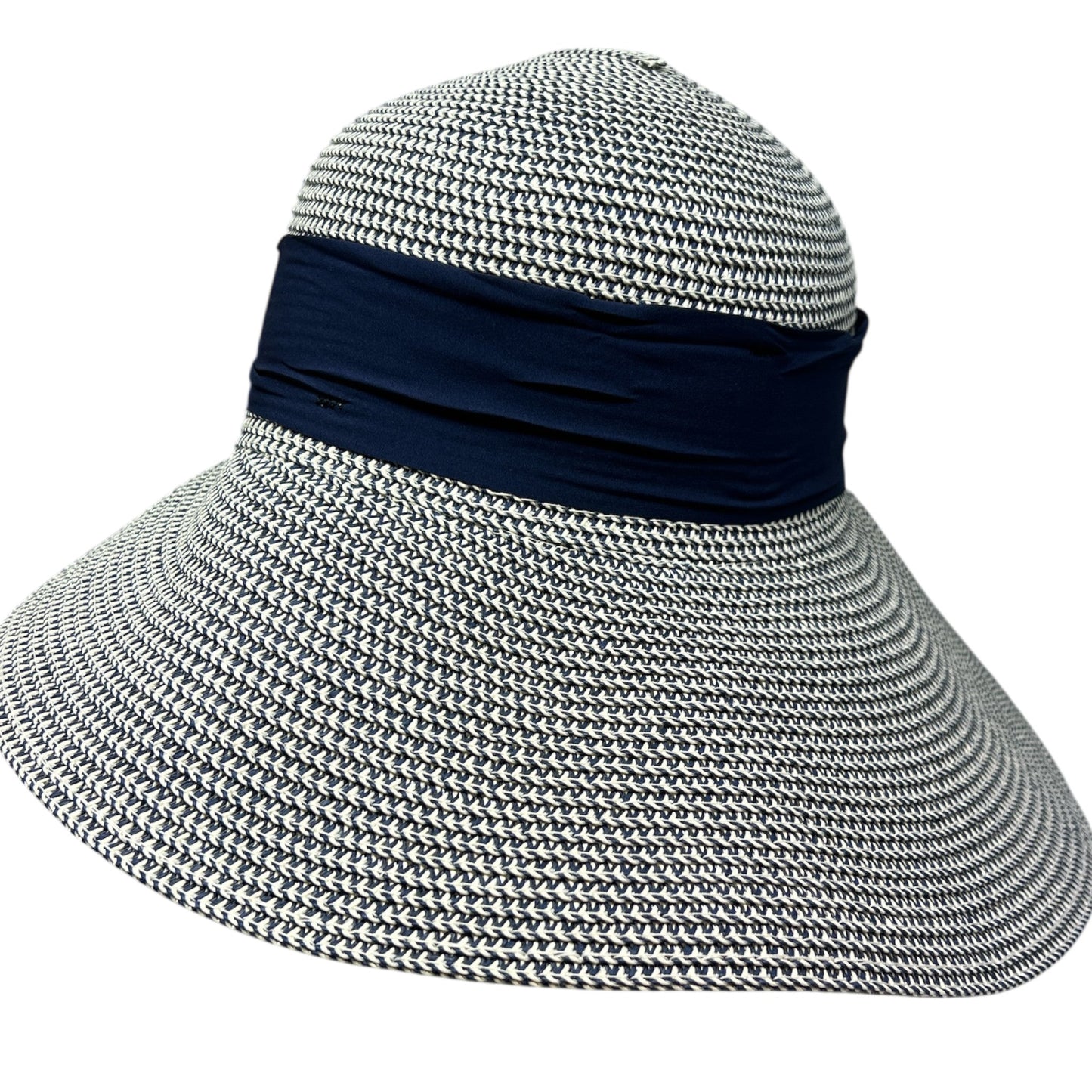 Mix Grain Straw Satin Ribbon Dome Derby Sun Hat - Blue