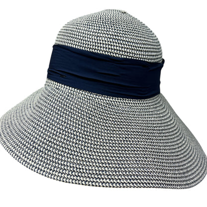 Mix Grain Straw Satin Ribbon Dome Derby Sun Hat - Blue