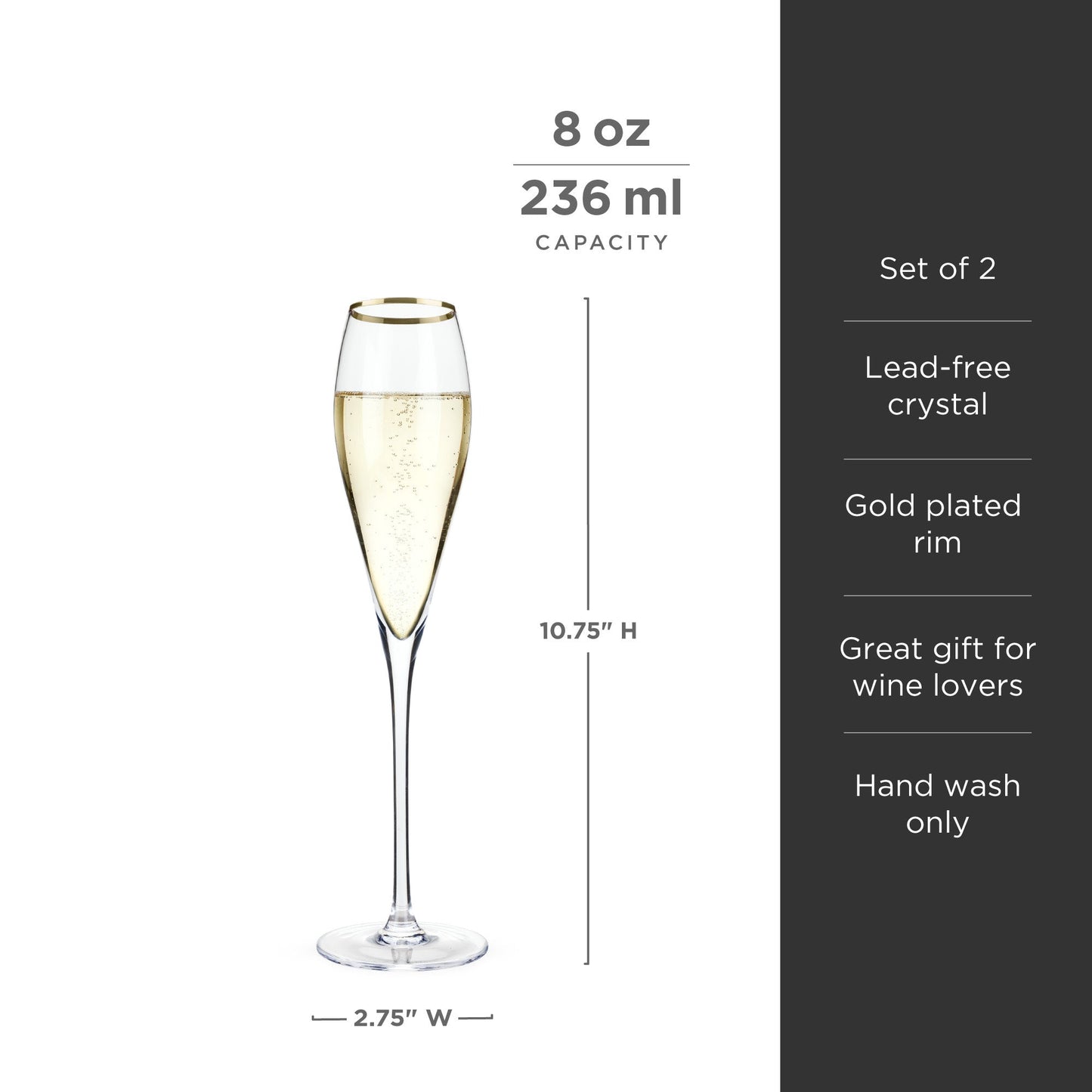 Gold Rimmed Crystal Champagne Flute Set of Two