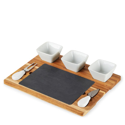 Acacia and Slate Cheese Board with Ceramic Bowls