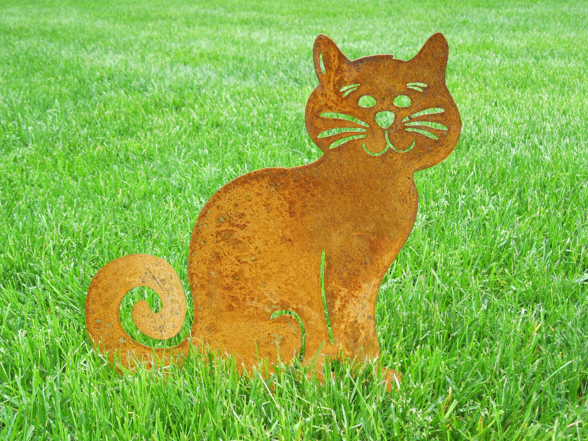 Ziggly Cat Memorial wall hanging silhouette, rust metal lawn ornament by Rustica Ornamentals on Tampa Home & Garden Store