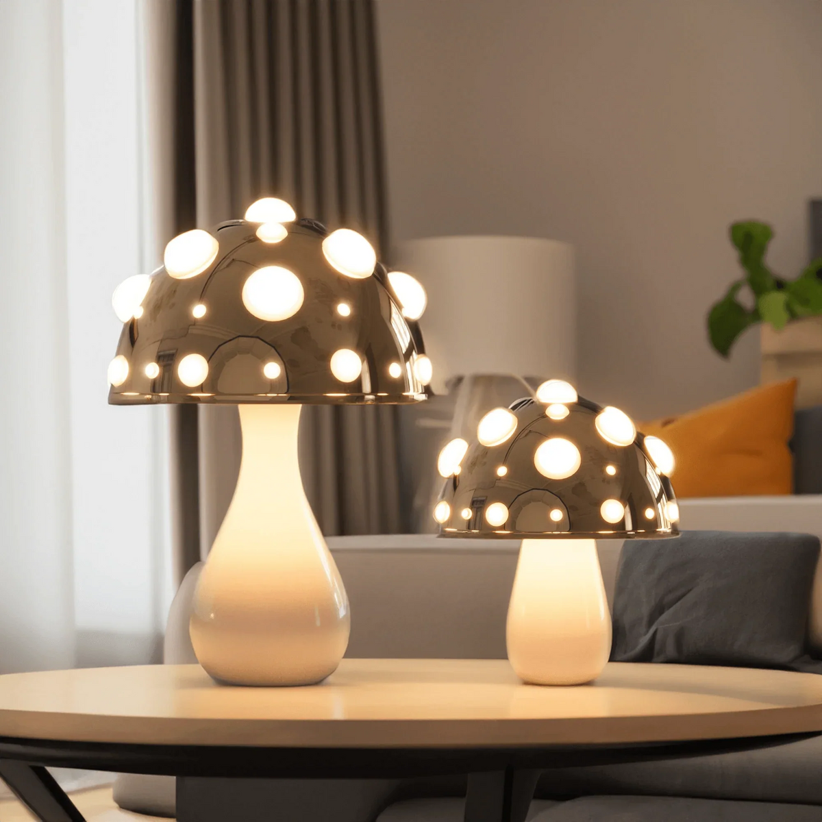 Zitake Gold Mushroom LED Table Lamp Moktan Sabai, gold globe LED lamp pair cordless/corded on Tampa Home & Garden Store