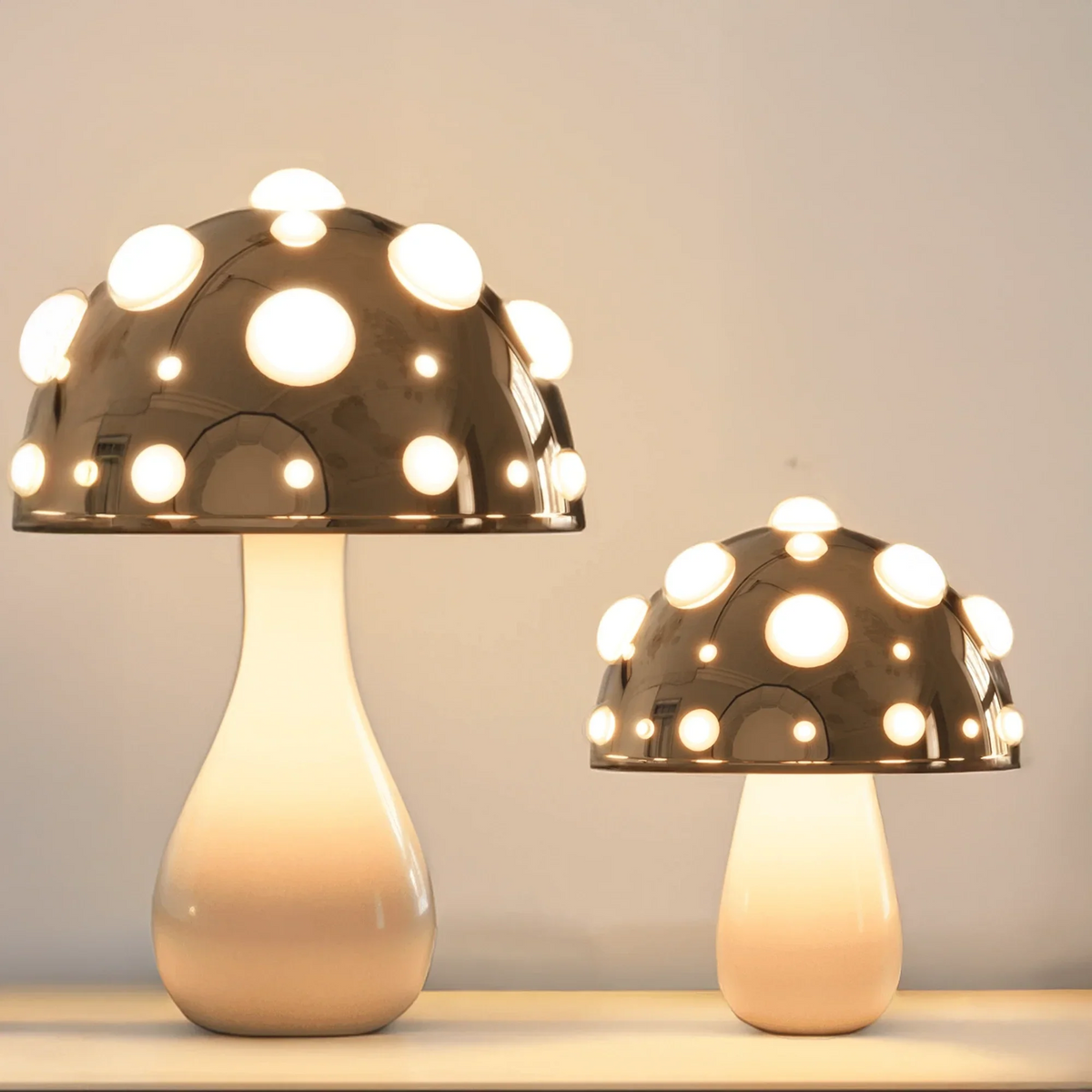 Moktan Sabai Zitake Gold Mushroom LED Table Lamps, cordless/corded, pair of warm gold mushroom bulbs on Tampa Home & Garden Store