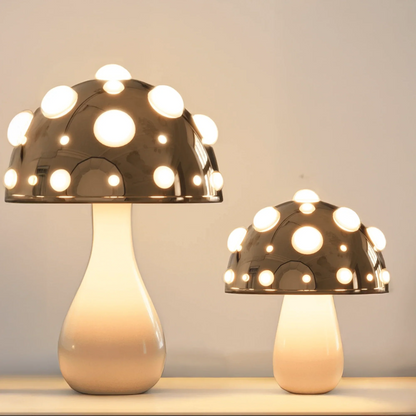 Moktan Sabai Zitake Gold Mushroom LED Table Lamps, cordless/corded, pair of warm gold mushroom bulbs on Tampa Home & Garden Store