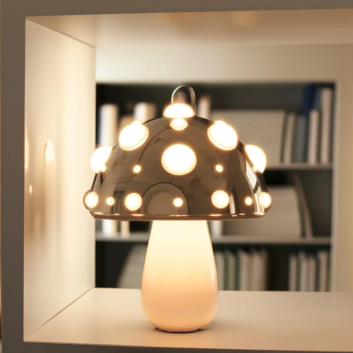 Zitake Gold Mushroom LED Table Lamp cordless/corded Moktan Sabai glass orb with warm glow on Tampa Home & Garden Store