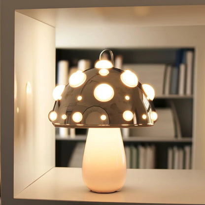 Zitake Gold Mushroom LED Table Lamp cordless/corded Moktan Sabai glass orb with warm glow on Tampa Home & Garden Store