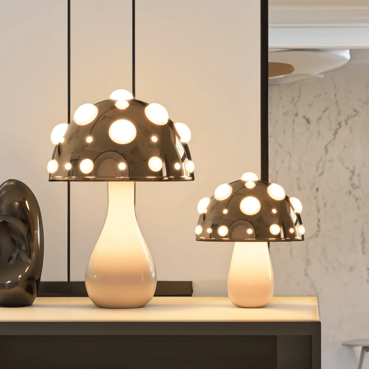 Zitake gold mushroom LED table lamp cordless/corded Moktan Sabai warm glow decor light on Tampa Home & Garden Store