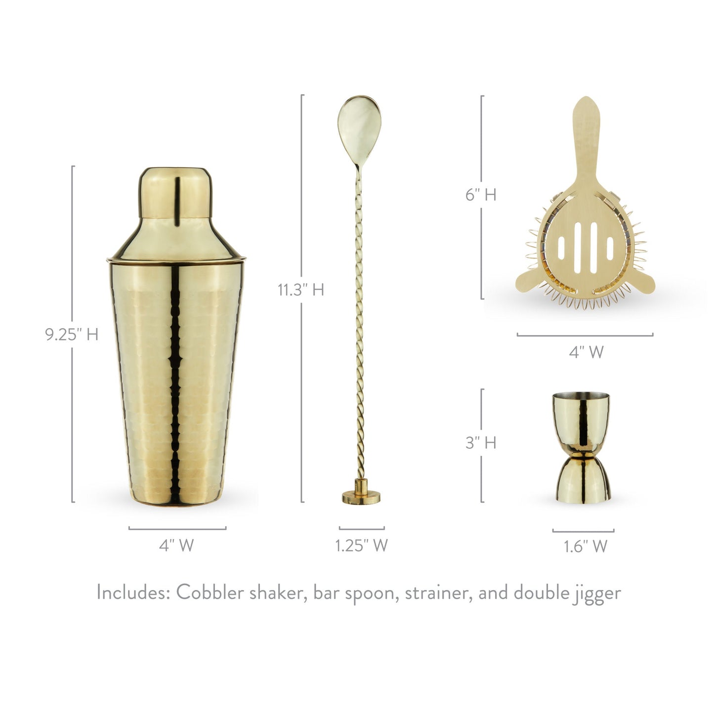 Stainless Steel Hammered Gold Barware Set