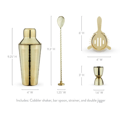Stainless Steel Hammered Gold Barware Set