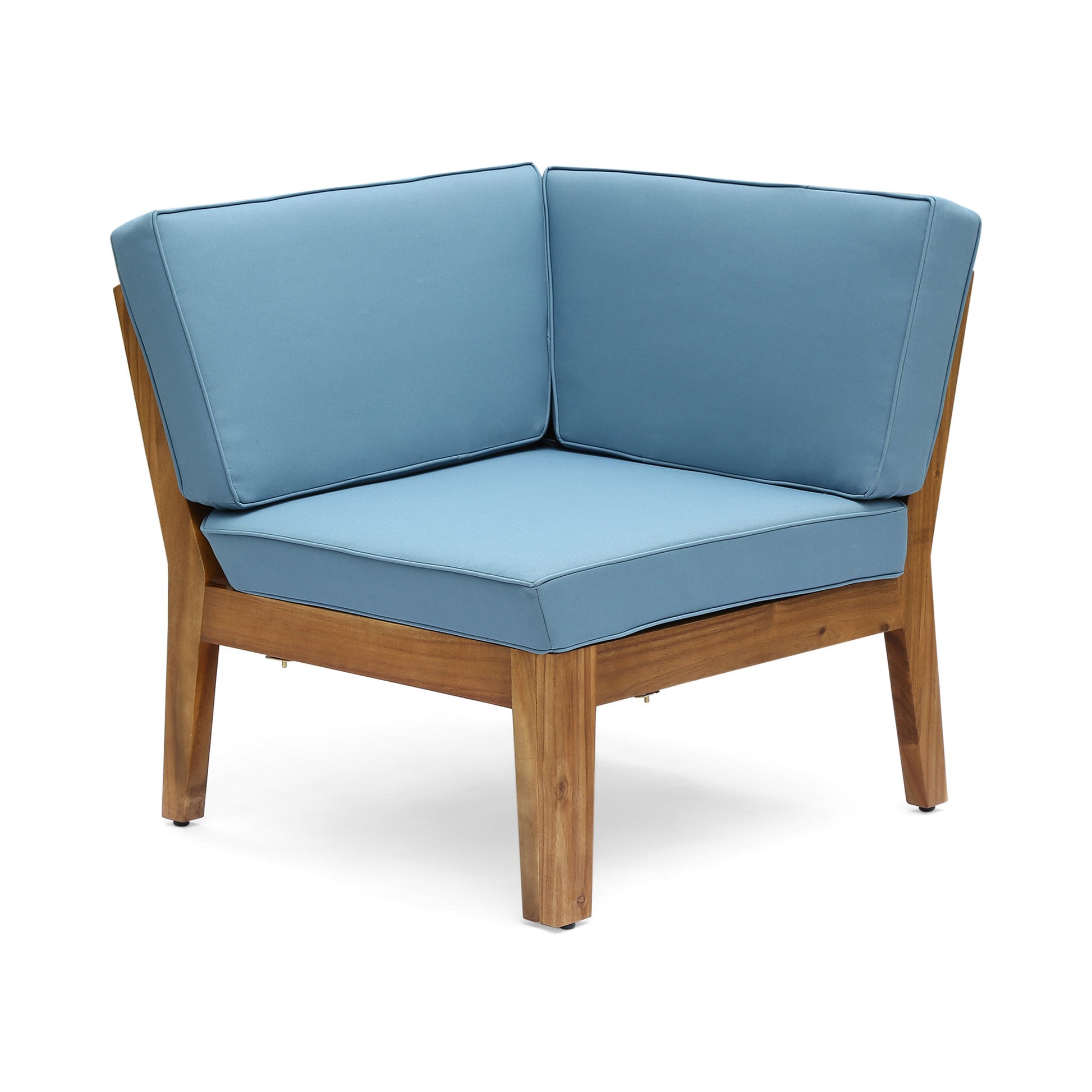 Grenada 8 Seater Acacia Wood Sectional Sofa Set with teak frame and blue cushions by HouseOfZazla on Tampa Home & Garden Store
