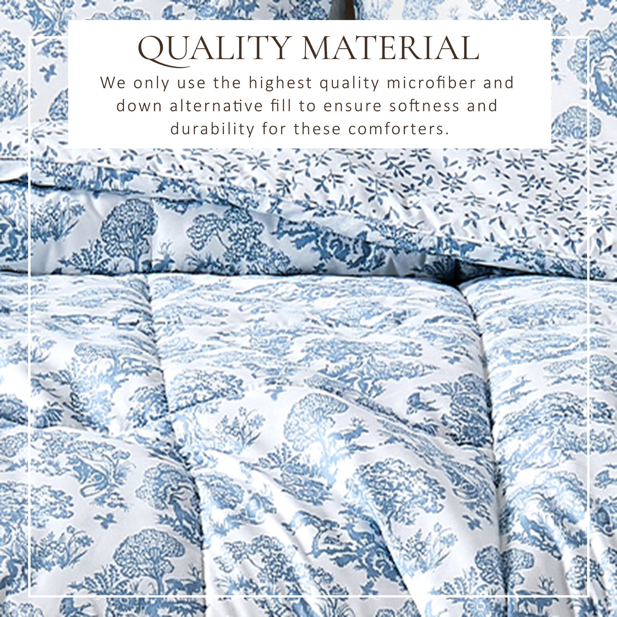 Great Bay Home reversible Christmas comforter and sham set in blue and white toile on Tampa Home & Garden Store