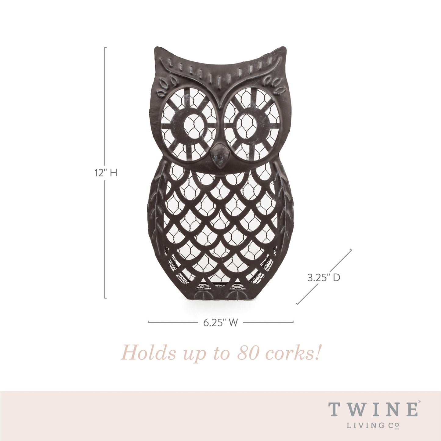 Weathered Metal Owl and Wine Cork Holder