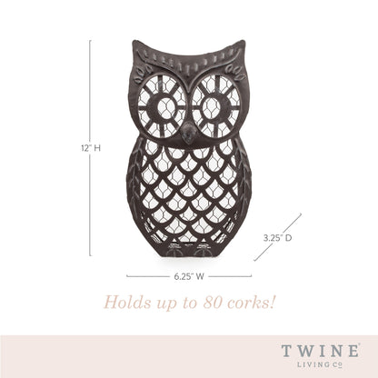 Weathered Metal Owl and Wine Cork Holder
