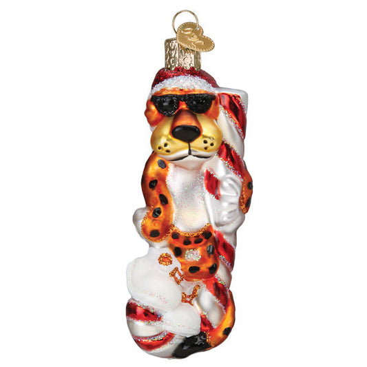 Chester Cheetah On Candy Cane Glass Ornament - Tampa Home & Garden Store