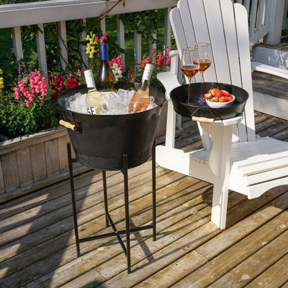 Black Beverage Ice Bucket with Tray and Stand