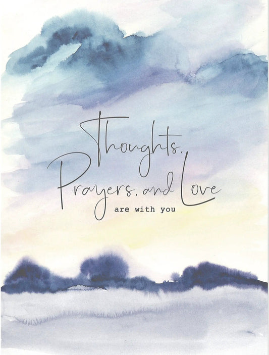 Sympathy greeting card Thoughts and Prayers for a loved one, blue watercolor background on Tampa Home & Garden Store