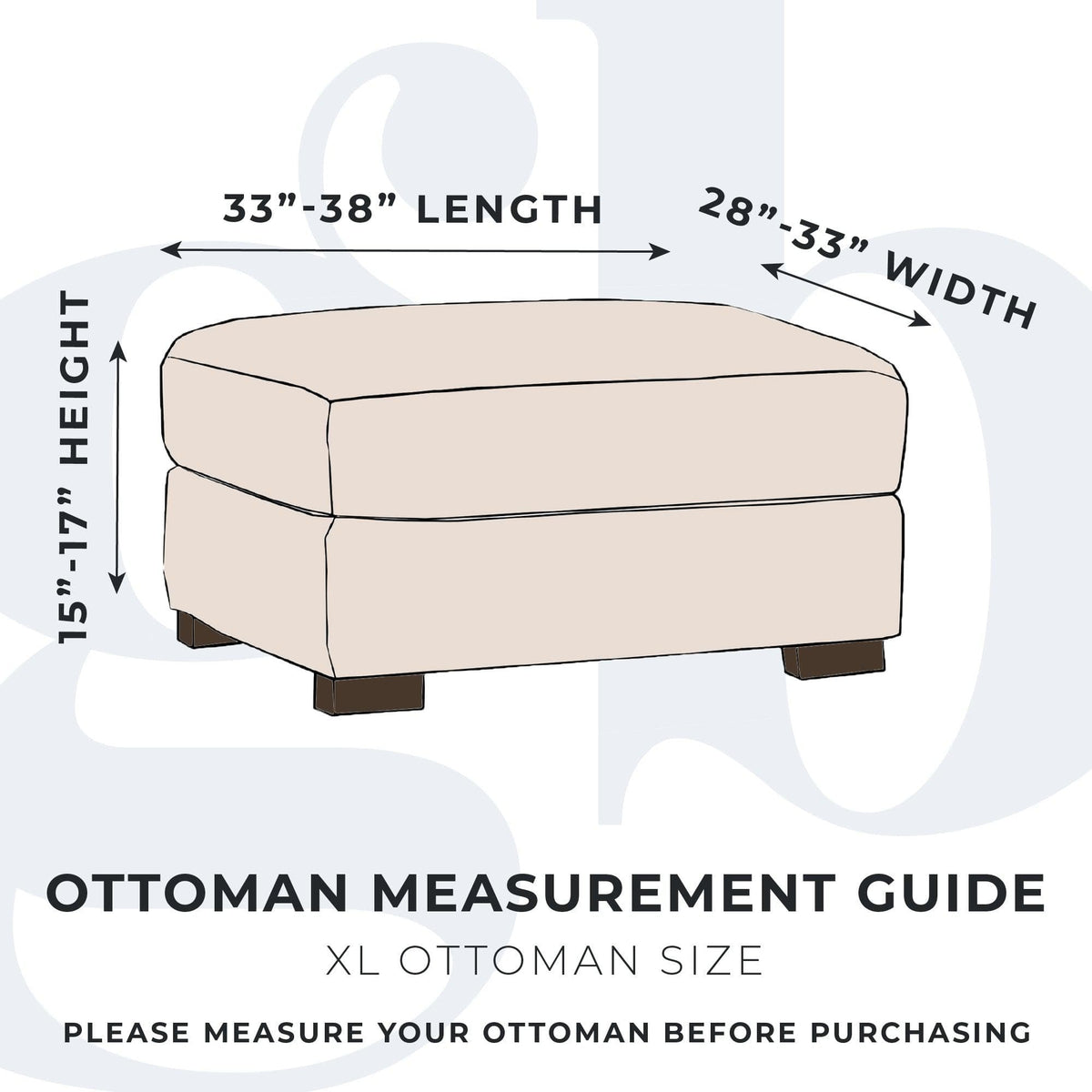 Velvet Stretch Slipcover Gale by Great Bay Home on beige ottoman size guide 33–38 on Tampa Home & Garden Store
