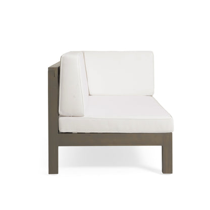 Brava X Back Right Corner Bench Acacia wood frame with white cushions by HouseOfZazla on Tampa Home & Garden Store