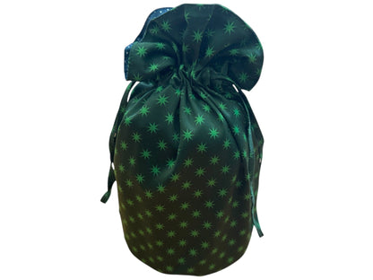 Reversible Medium Reusable Fabric Gift Bag with green star pattern and drawstring closure on Tampa Home & Garden Store