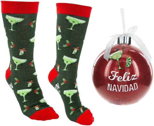 4" Ornament with Holiday Socks - Feliz Navidad