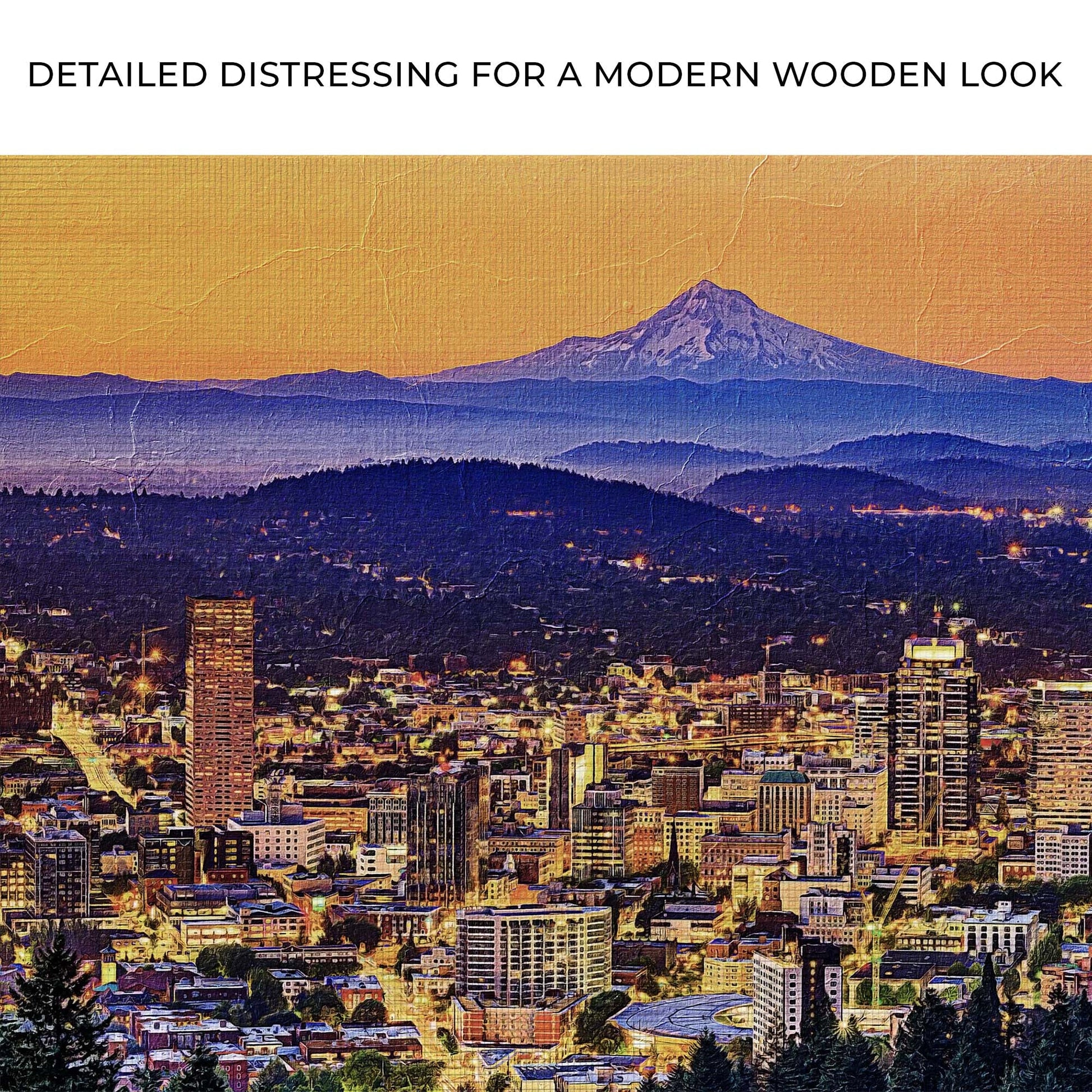 Portland Oregon Skyline Canvas Wall Art by Tailored Canvases city with mountains at sunset on Tampa Home & Garden Store