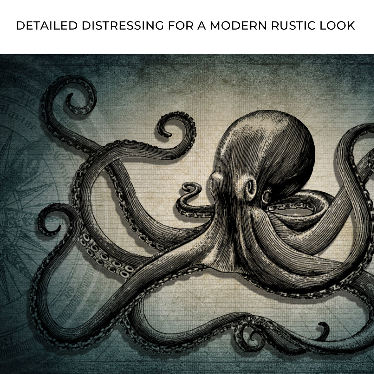 Octopus Coastal Canvas Wall Art canvas print in blue-gray tones by Tailored Canvases on Tampa Home & Garden Store