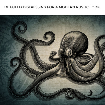 Octopus Coastal Canvas Wall Art canvas print in blue-gray tones by Tailored Canvases on Tampa Home & Garden Store