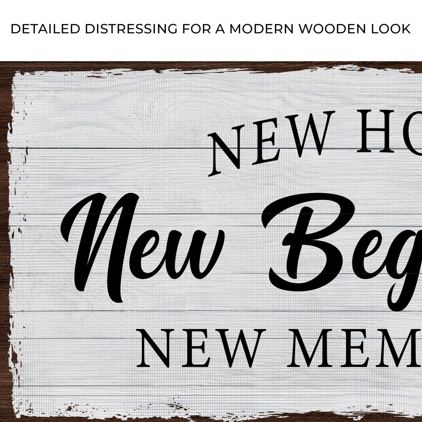 New Home Sign canvas by Tailored Canvases with a distressed white wood backdrop on Tampa Home & Garden Store