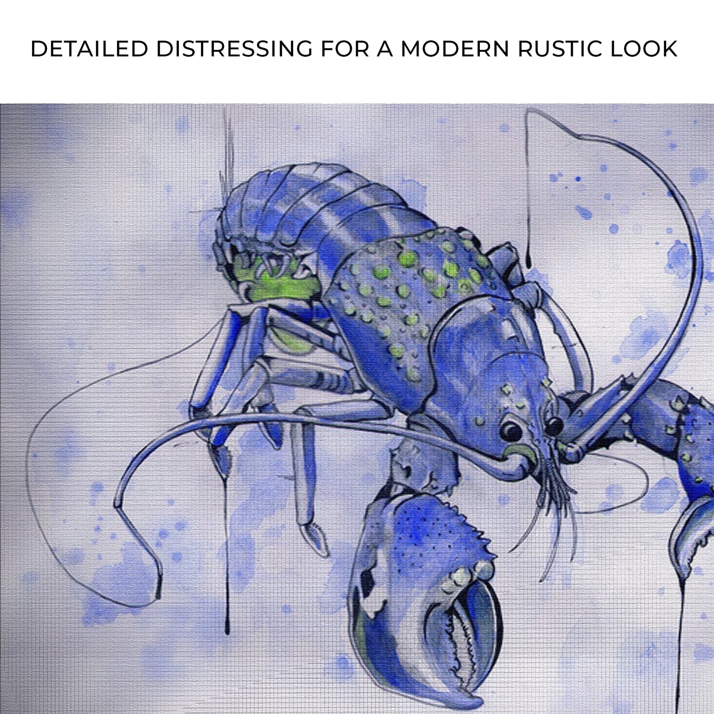 Lobster watercolor painting on canvas wall art in blue hues by Tailored Canvases on Tampa Home & Garden Store