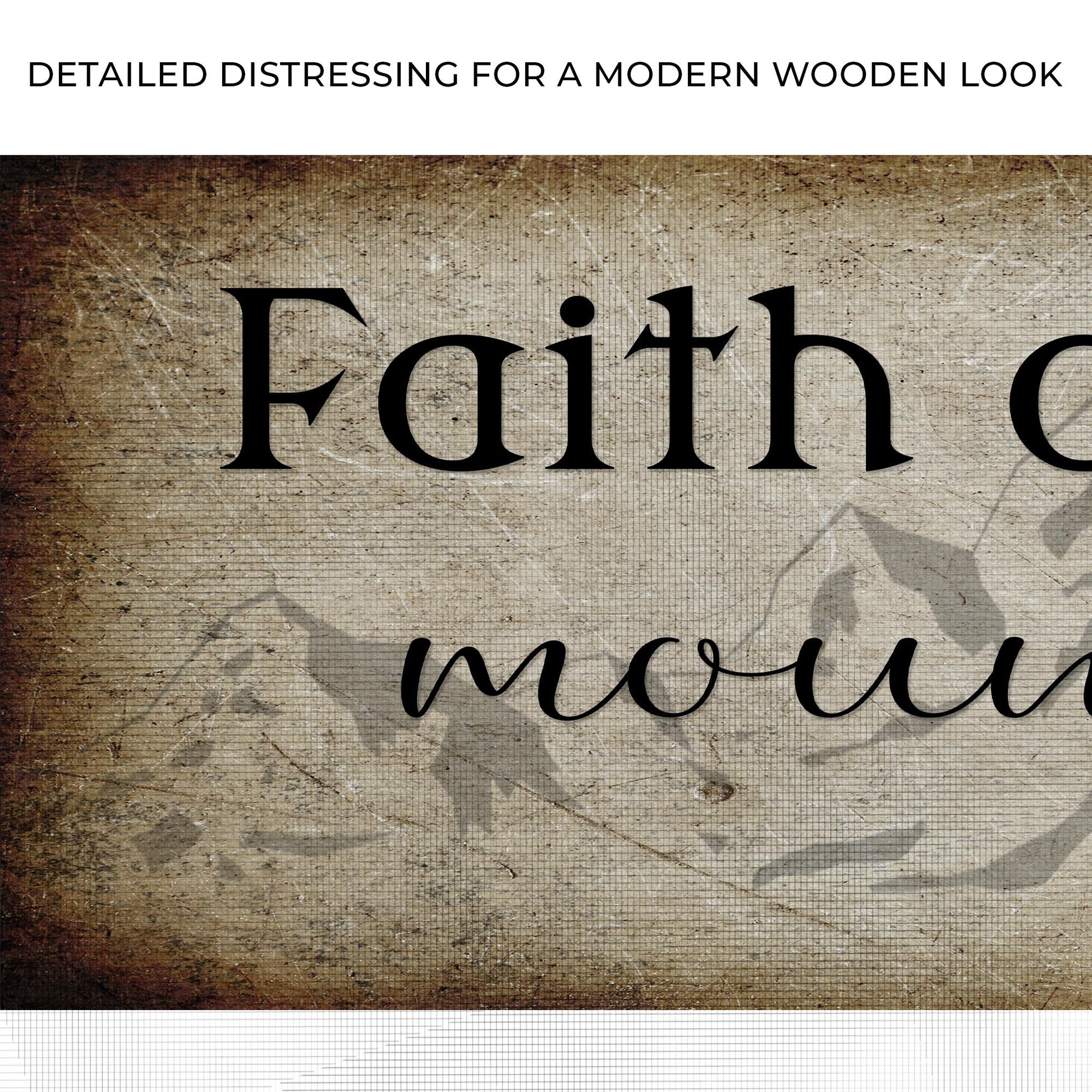 Canvas sign with bold serif Faith on distressed wood backdrop on Tampa Home & Garden Store
